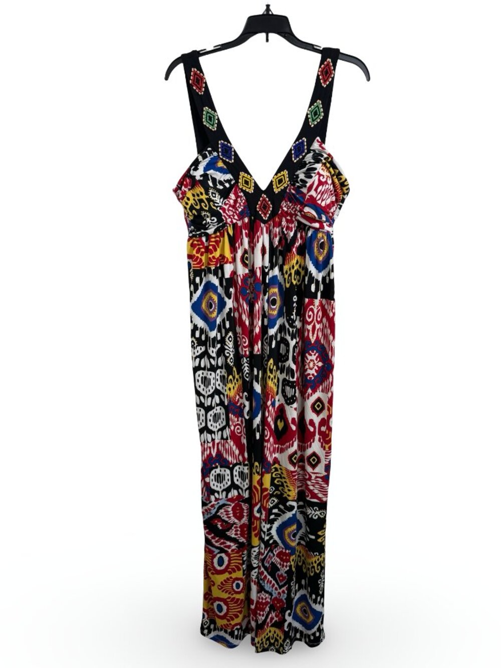 Muse Boston Proper Maxi Dress 12 Multi Print Southwestern Beaded Liquid Knit